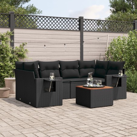 vidaXL Set de comedor de jardín 7 pzas y cojines ratán sintético negro