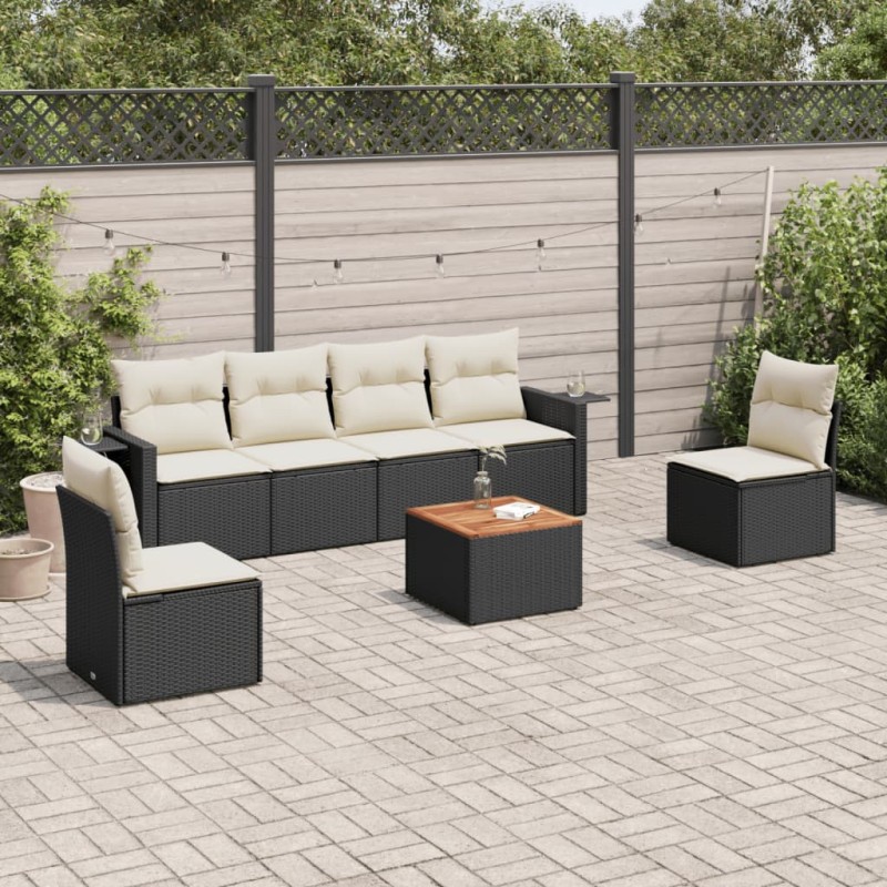 vidaXL Set de comedor de jardín 7 pzas y cojines ratán sintético negro vidaXL Set de comedor de jardín 7 pzas y cojines ratán sintético negro
