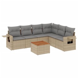 vidaXL Juego de sofás jardín con cojines beige mezcla 7 pzas ratán PE