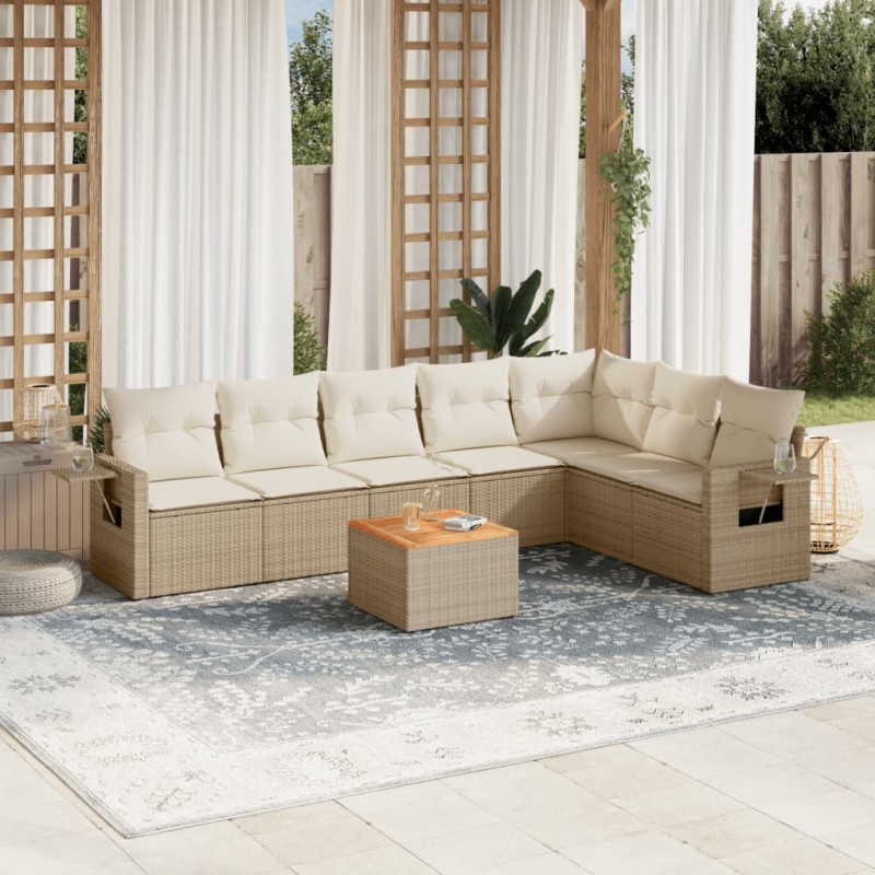 vidaXL Juego de sofás de jardín con cojines beige 8 pzas ratán PE vidaXL Juego de sofás de jardín con cojines beige 8 pzas ratán PE