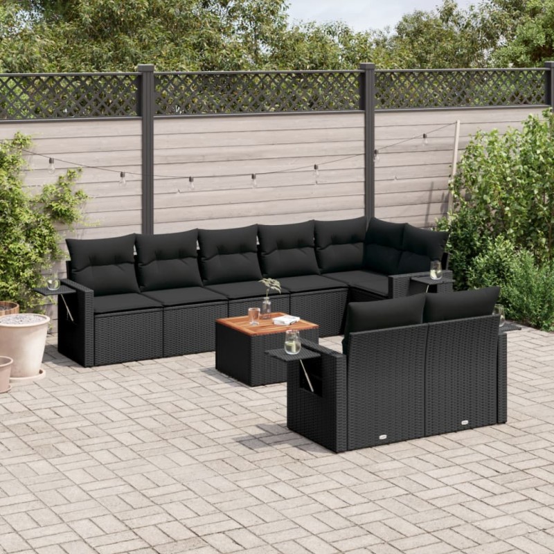 vidaXL Set de sofás de jardín 8 piezas y cojines ratán sintético negro vidaXL Set de sofás de jardín 8 piezas y cojines ratán sintético negro