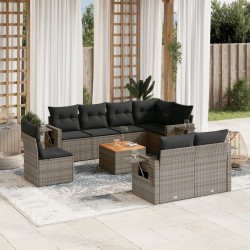 vidaXL Set de muebles de jardín 9 pzas y cojines ratán sintético gris