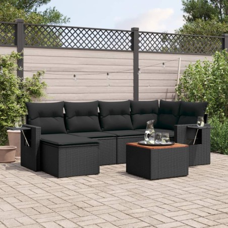 vidaXL Set de comedor de jardín 7 pzas y cojines ratán sintético negro