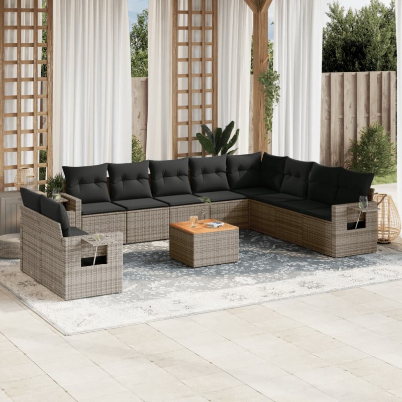 vidaXL Set de sofás de jardín 11 pzas y cojines ratán sintético gris vidaXL Set de sofás de jardín 11 pzas y cojines ratán sintético gris