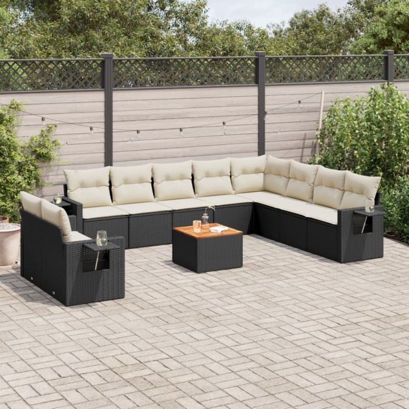 vidaXL Set de sofás de jardín 11 pzas y cojines ratán sintético negro vidaXL Set de sofás de jardín 11 pzas y cojines ratán sintético negro