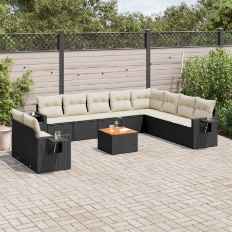 vidaXL Set de sofás de jardín 11 pzas y cojines ratán sintético negro