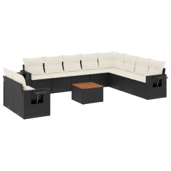 vidaXL Set de sofás de jardín 11 pzas y cojines ratán sintético negro