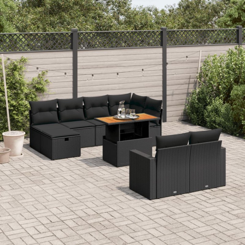 vidaXL Set de sofás de jardín 11 pzas y cojines ratán sintético negro vidaXL Set de sofás de jardín 11 pzas y cojines ratán sintético negro