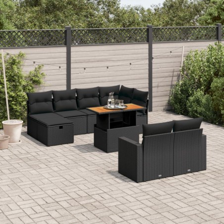 vidaXL Set de sofás de jardín 11 pzas y cojines ratán sintético negro