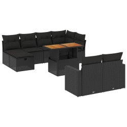 vidaXL Set de sofás de jardín 11 pzas y cojines ratán sintético negro