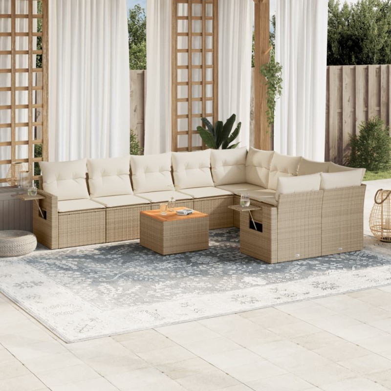 vidaXL Juego de sofás jardín con cojines beige 10 pzas ratán sintético vidaXL Juego de sofás jardín con cojines beige 10 pzas ratán sintético