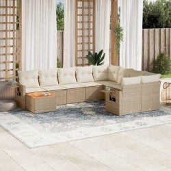 vidaXL Juego de sofás jardín con cojines beige 10 pzas ratán sintético
