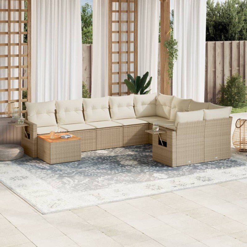 vidaXL Juego de sofás jardín con cojines beige 10 pzas ratán sintético vidaXL Juego de sofás jardín con cojines beige 10 pzas ratán sintético