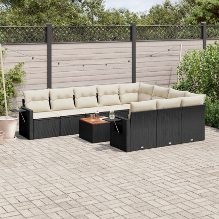 vidaXL Set de sofás de jardín 11 pzas y cojines ratán sintético negro