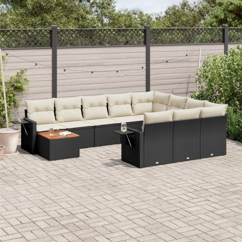vidaXL Set de sofás de jardín 11 pzas y cojines ratán sintético negro vidaXL Set de sofás de jardín 11 pzas y cojines ratán sintético negro