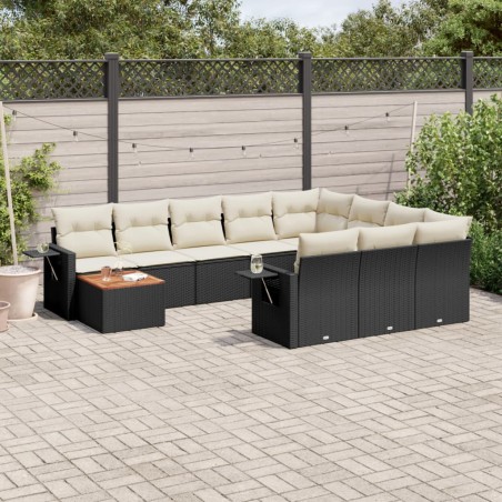 vidaXL Set de sofás de jardín 11 pzas y cojines ratán sintético negro