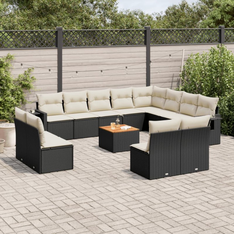 vidaXL Set de sofás de jardín y cojines 13 pzas ratán sintético negro vidaXL Set de sofás de jardín y cojines 13 pzas ratán sintético negro