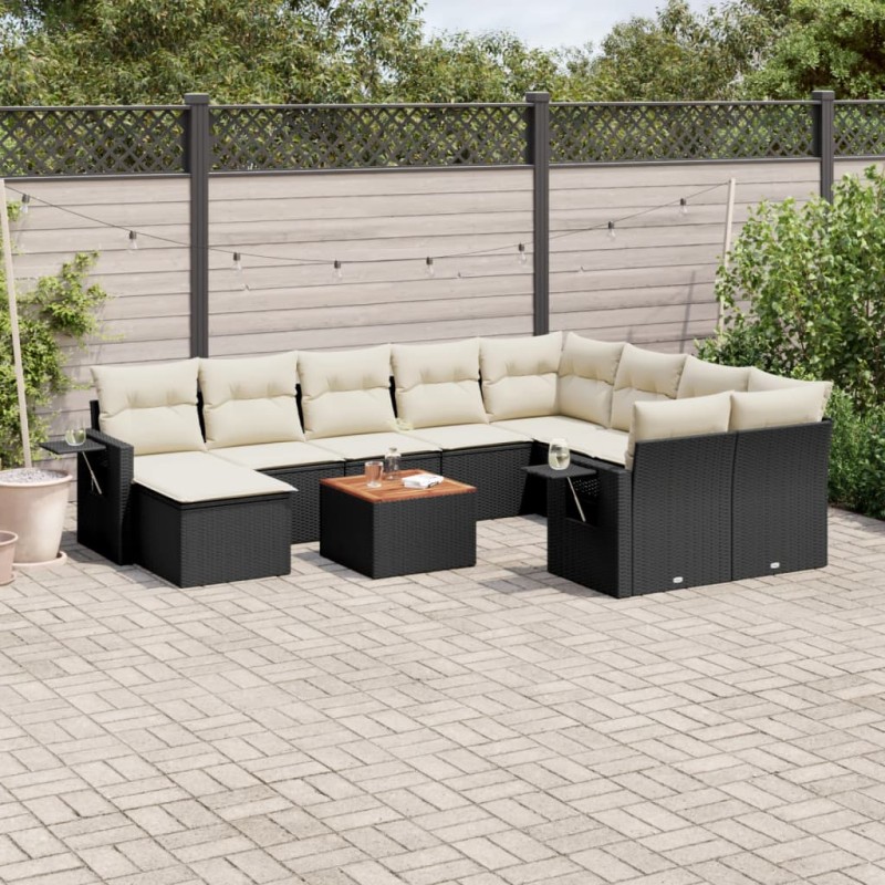 vidaXL Set de sofás de jardín 11 pzas y cojines ratán sintético negro vidaXL Set de sofás de jardín 11 pzas y cojines ratán sintético negro