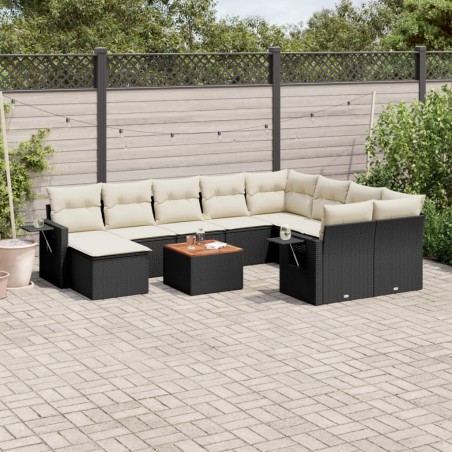 vidaXL Set de sofás de jardín 11 pzas y cojines ratán sintético negro