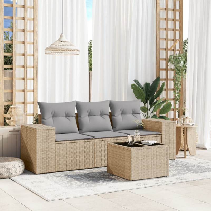 vidaXL Juego de sofás jardín con cojines 4 pzas ratán sintético beige vidaXL Juego de sofás jardín con cojines 4 pzas ratán sintético beige