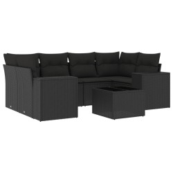 vidaXL Set de comedor de jardín 7 pzas y cojines ratán sintético negro