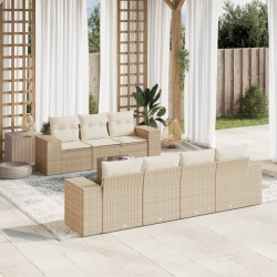 vidaXL Juego de sofás de jardín con cojines beige 8 pzas ratán PE