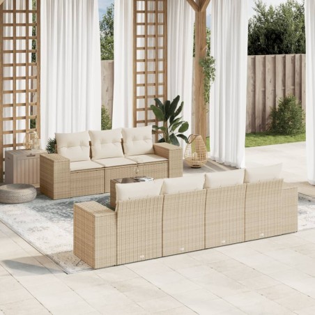 vidaXL Juego de sofás de jardín con cojines beige 8 pzas ratán PE