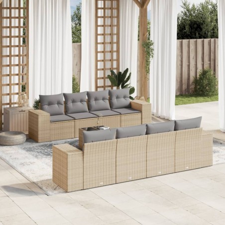 vidaXL Set de sofás de jardín 9 pzas con cojines ratán sintético beige