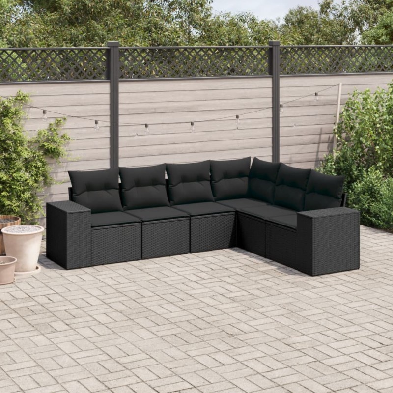 vidaXL Set de sofás de jardín 6 piezas y cojines ratán sintético negro vidaXL Set de sofás de jardín 6 piezas y cojines ratán sintético negro