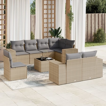 vidaXL Set de sofás de jardín 9 pzas con cojines ratán sintético beige