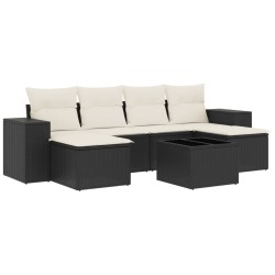 vidaXL Set de comedor de jardín 7 pzas y cojines ratán sintético negro