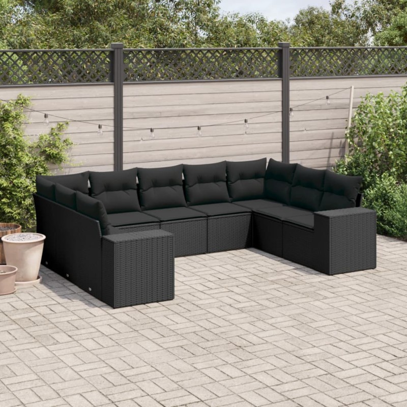 vidaXL Set de sofás de jardín 8 piezas y cojines ratán sintético negro vidaXL Set de sofás de jardín 8 piezas y cojines ratán sintético negro