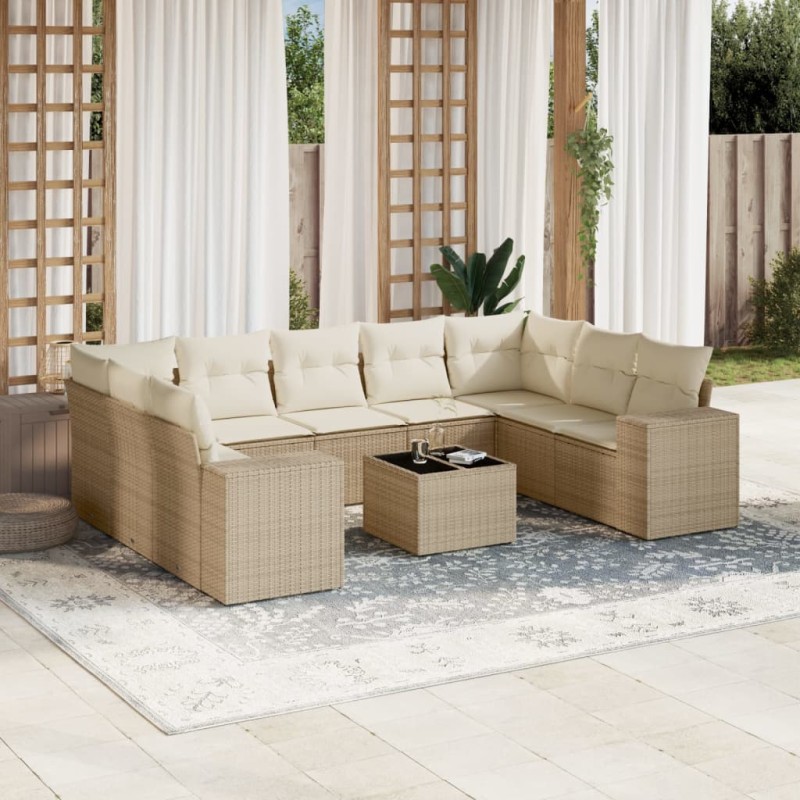 vidaXL Juego de sofás jardín con cojines beige 10 pzas ratán sintético vidaXL Juego de sofás jardín con cojines beige 10 pzas ratán sintético