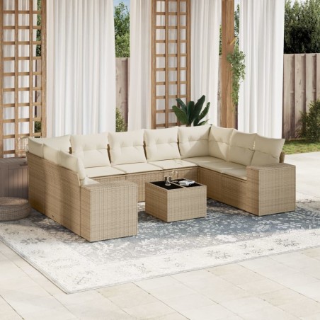 vidaXL Juego de sofás jardín con cojines beige 10 pzas ratán sintético