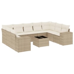 vidaXL Juego de sofás jardín con cojines beige 10 pzas ratán sintético