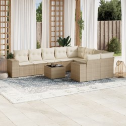 vidaXL Juego de sofás jardín con cojines beige 10 pzas ratán sintético