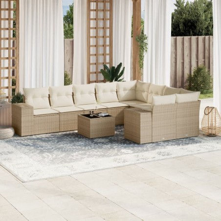 vidaXL Juego de sofás jardín con cojines beige 10 pzas ratán sintético