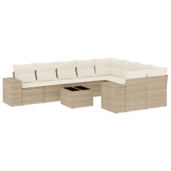 vidaXL Juego de sofás jardín con cojines beige 10 pzas ratán sintético