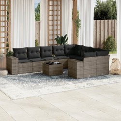 vidaXL Set de sofás de jardín 10 pzas con cojines ratán sintético gris