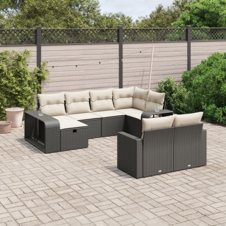 vidaXL Set de sofás de jardín 10 pzas cojines ratán sintético negro
