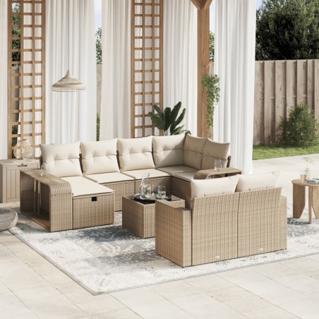 vidaXL Set de sofás de jardín 11pzas con cojines ratán sintético beige