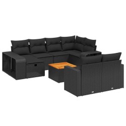 vidaXL Set de sofás de jardín 11 pzas y cojines ratán sintético negro