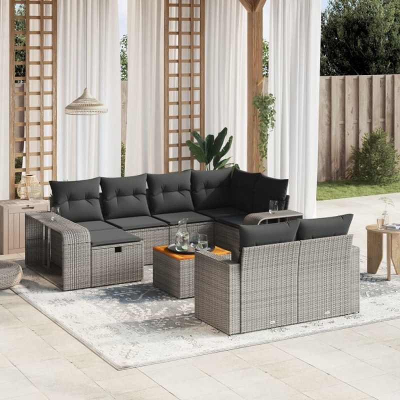 vidaXL Set de sofás de jardín 11 pzas y cojines ratán sintético gris vidaXL Set de sofás de jardín 11 pzas y cojines ratán sintético gris