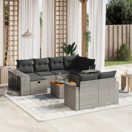 vidaXL Set de sofás de jardín 11 pzas y cojines ratán sintético gris