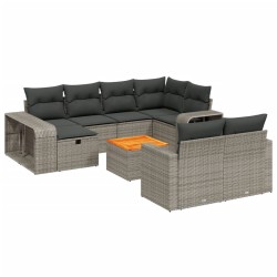 vidaXL Set de sofás de jardín 11 pzas y cojines ratán sintético gris