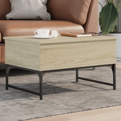 vidaXL Mesa de centro madera ingeniería metal roble Sonoma 70x50x40 cm