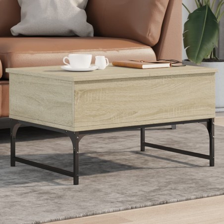 vidaXL Mesa de centro madera ingeniería metal roble Sonoma 70x50x40 cm