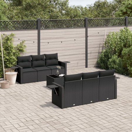 vidaXL Set de comedor de jardín 7 pzas y cojines ratán sintético negro