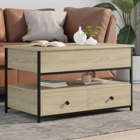 vidaXL Mesa de centro madera ingeniería metal roble Sonoma 85x50x50 cm