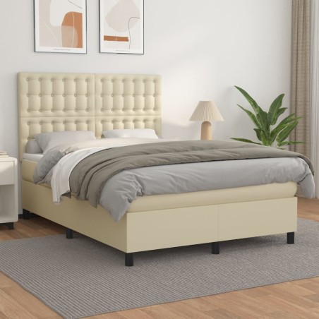 vidaXL Cama box spring con colchón cuero sintético crema 140x200cm